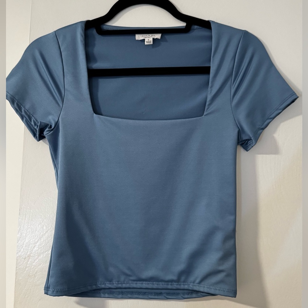 Blue Short Sleeve Square Neck Top